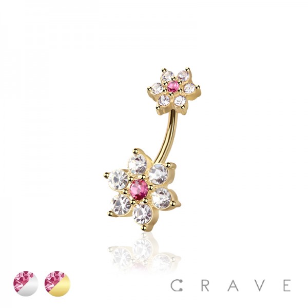 316L SURGICAL STEEL MULTI CZ FLOWER NON DANGLE BELLY BUTTON NAVEL RING 